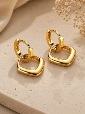 18K Gold Plated Square Hoop Earrings 316 Stainless Steel PVD Coated Gift for Her